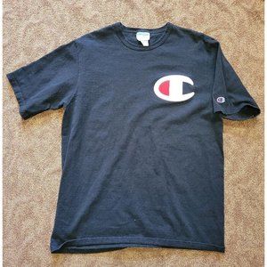 Vintage Champion Shirt Adult Sz XL Short Sleeve Big C Logo Embroidered Black